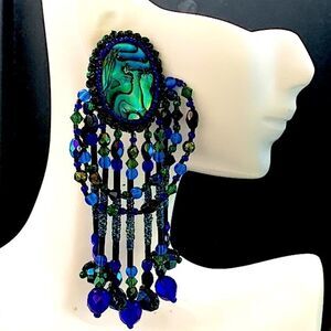 Vintage hand beaded abalone glass bead festoon chandelier earrings pierced